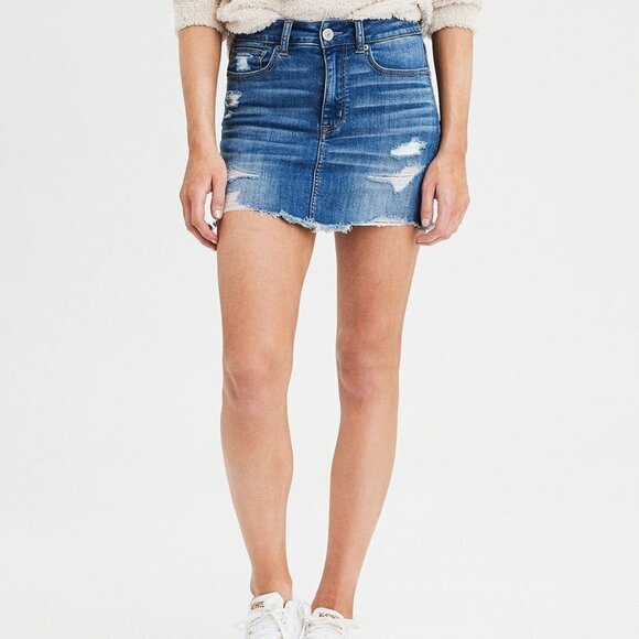 AMERICAN EAGLE Distressed Denim Mini Skirt - Picture 1 of 11